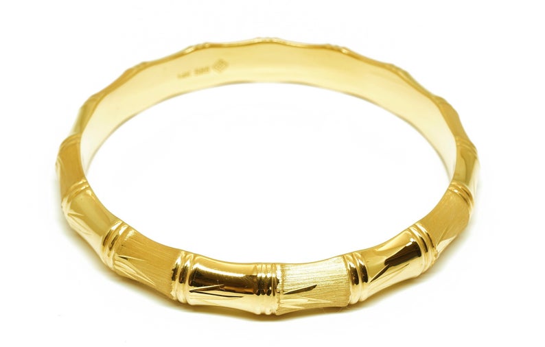 Semi Solid 14K 9.5MM Thick Bamboo Bangle - Image 2