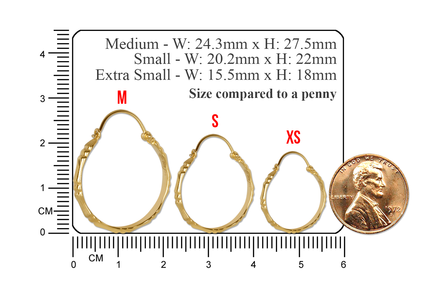 Semi Solid 14K Bamboo Hoop Hinged Back Earrings - Image 2