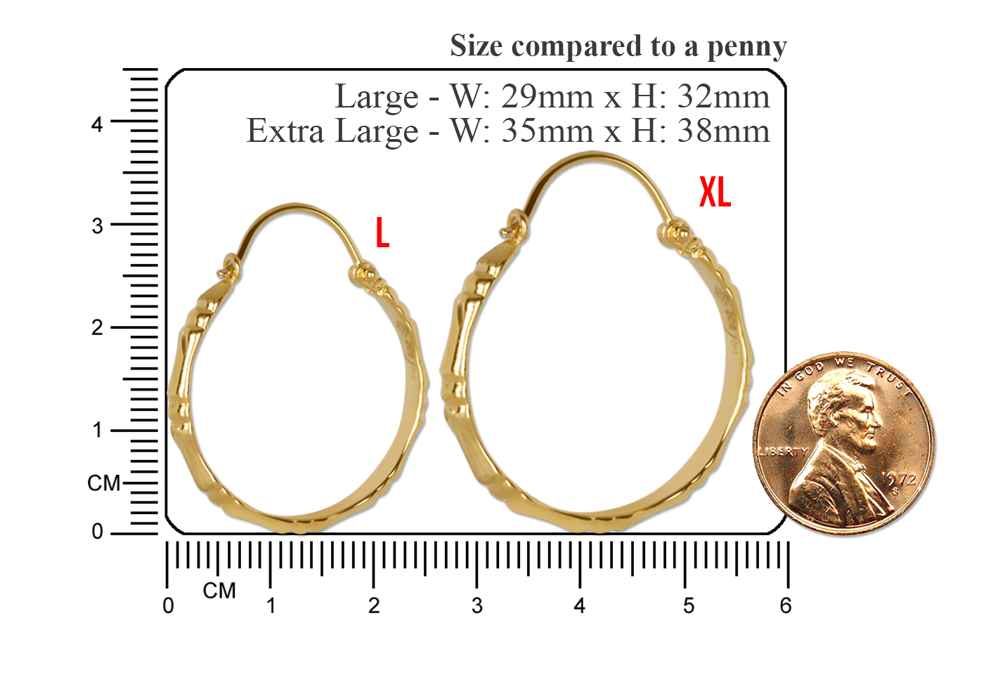 Semi Solid 14K Bamboo Hoop Hinged Back Earrings - Image 3