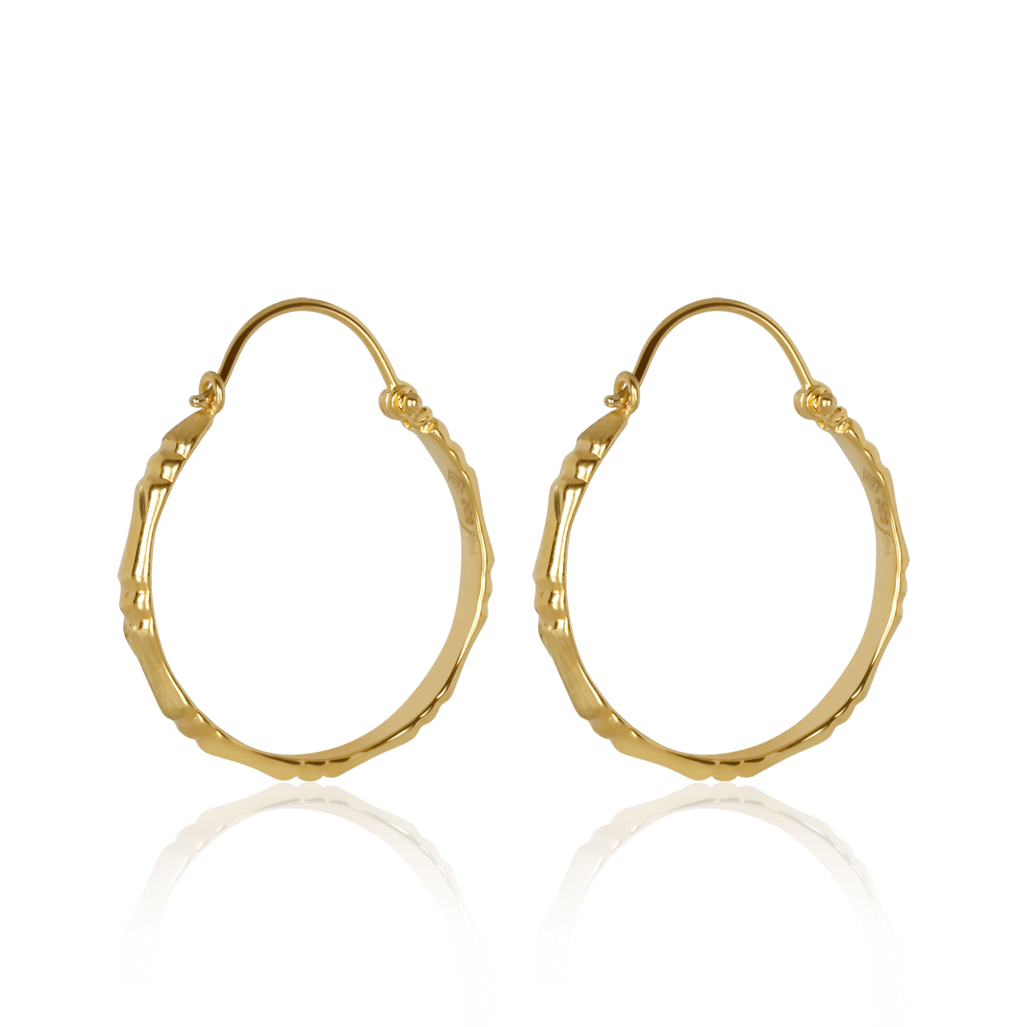 Semi Solid 14K Bamboo Hoop Hinged Back Earrings