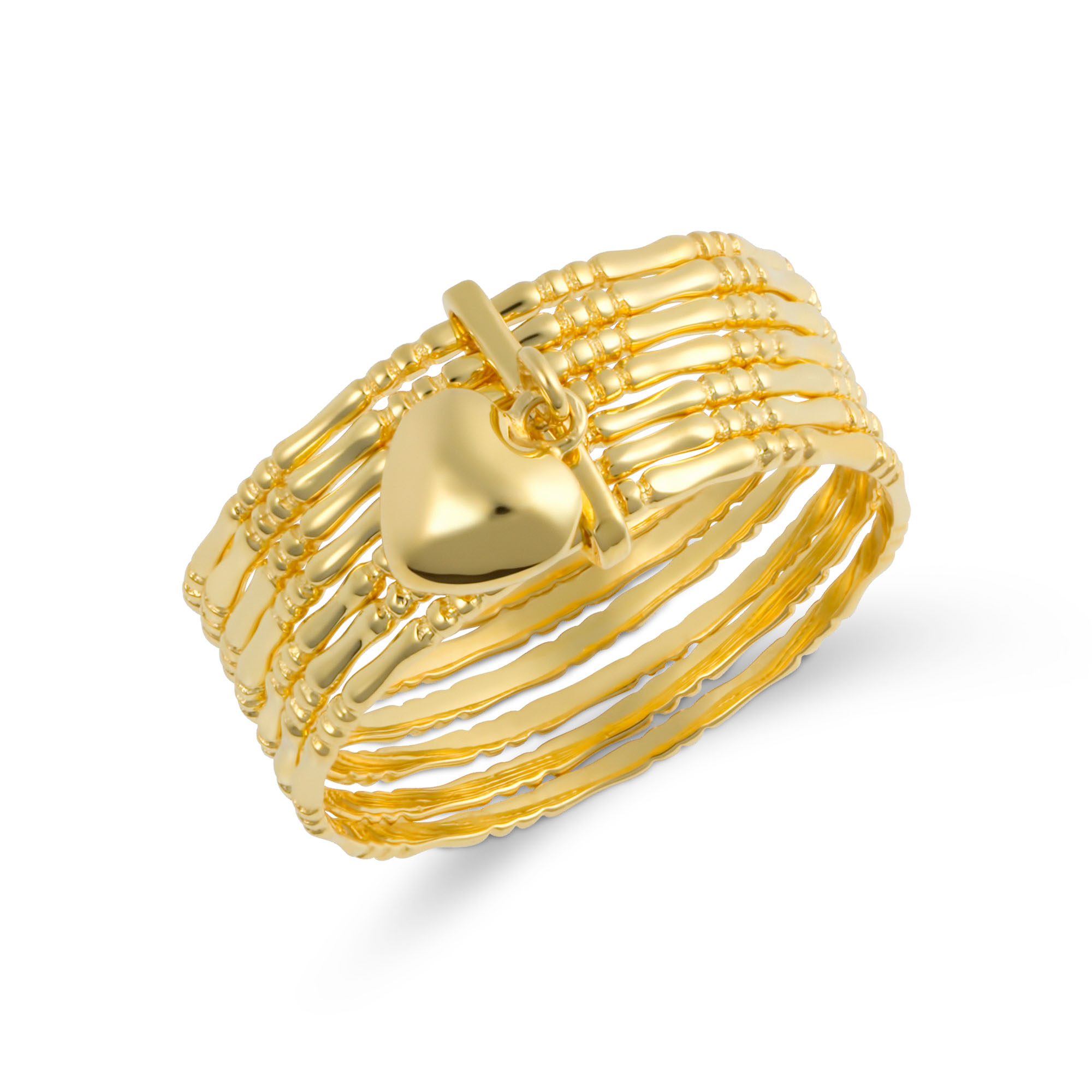 Solid 14K 7-Day Heart Bamboo Ring