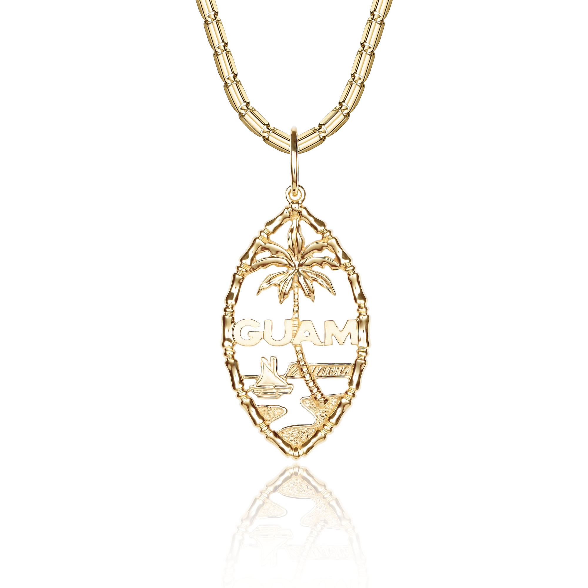 Solid 14K Modern Bamboo Guam Seal Necklace