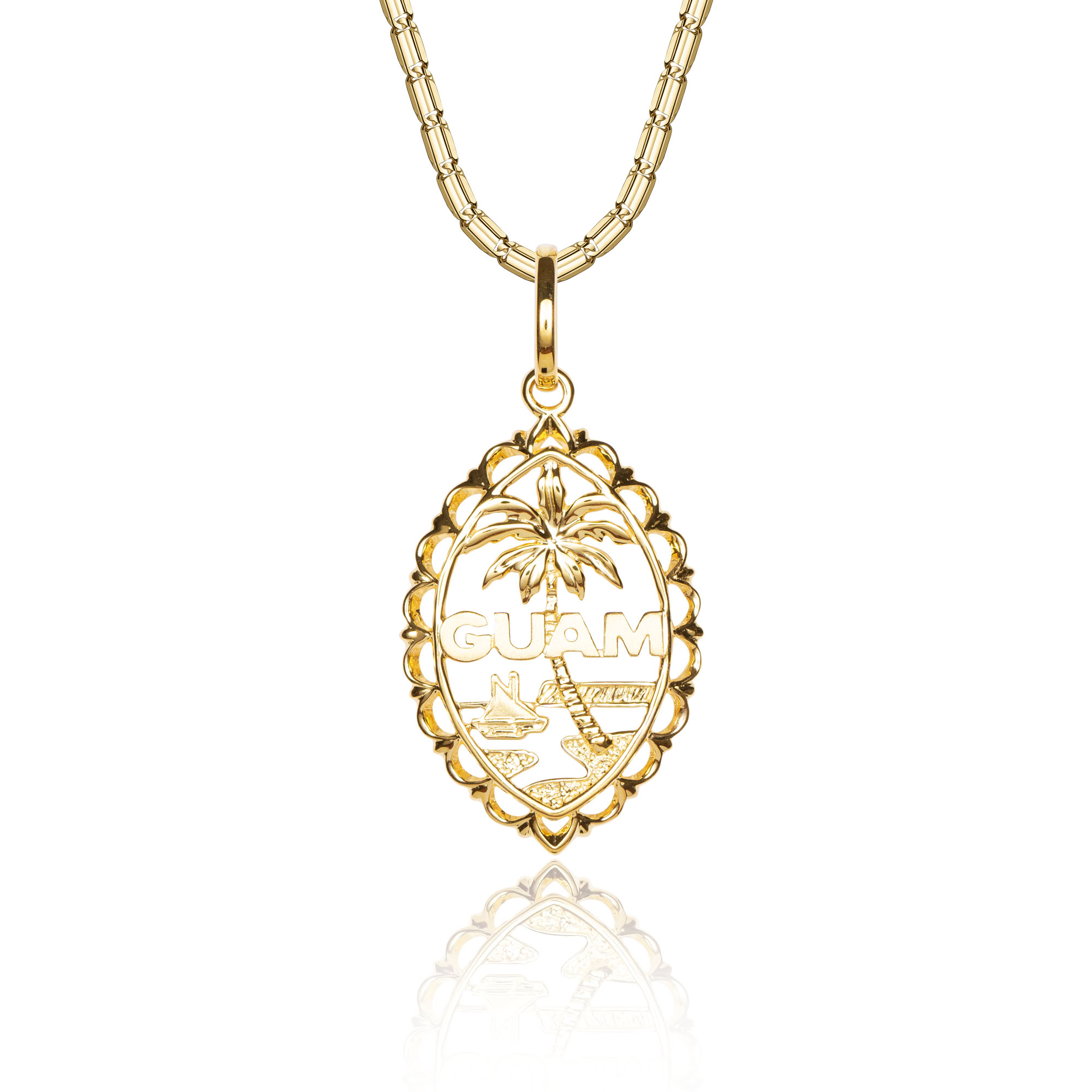 Solid 14K Majestic Wave Guam Seal Necklace