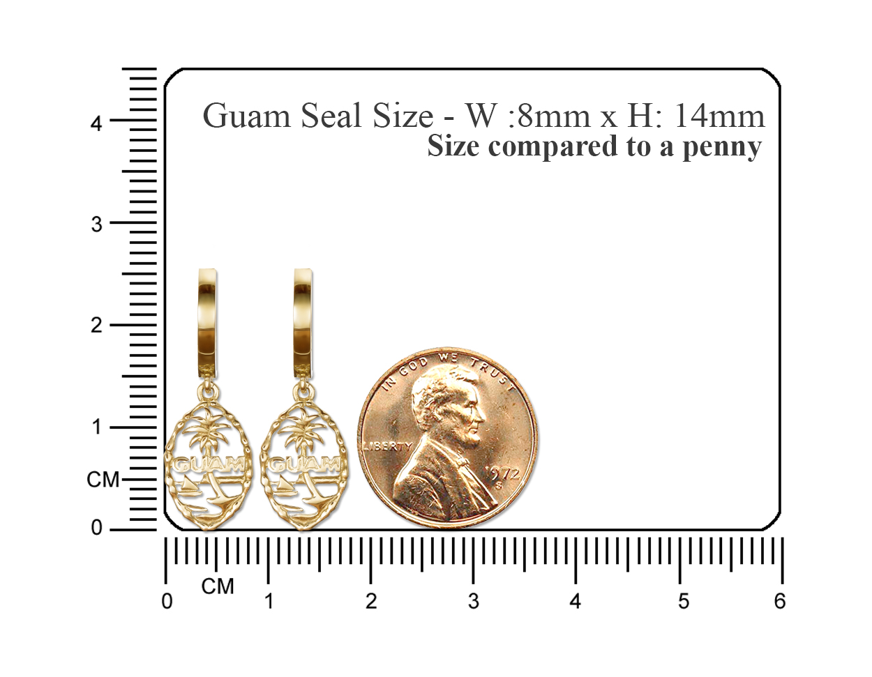 Solid 14K Bamboo Border Guam Seal Dangling Earrings - Image 2