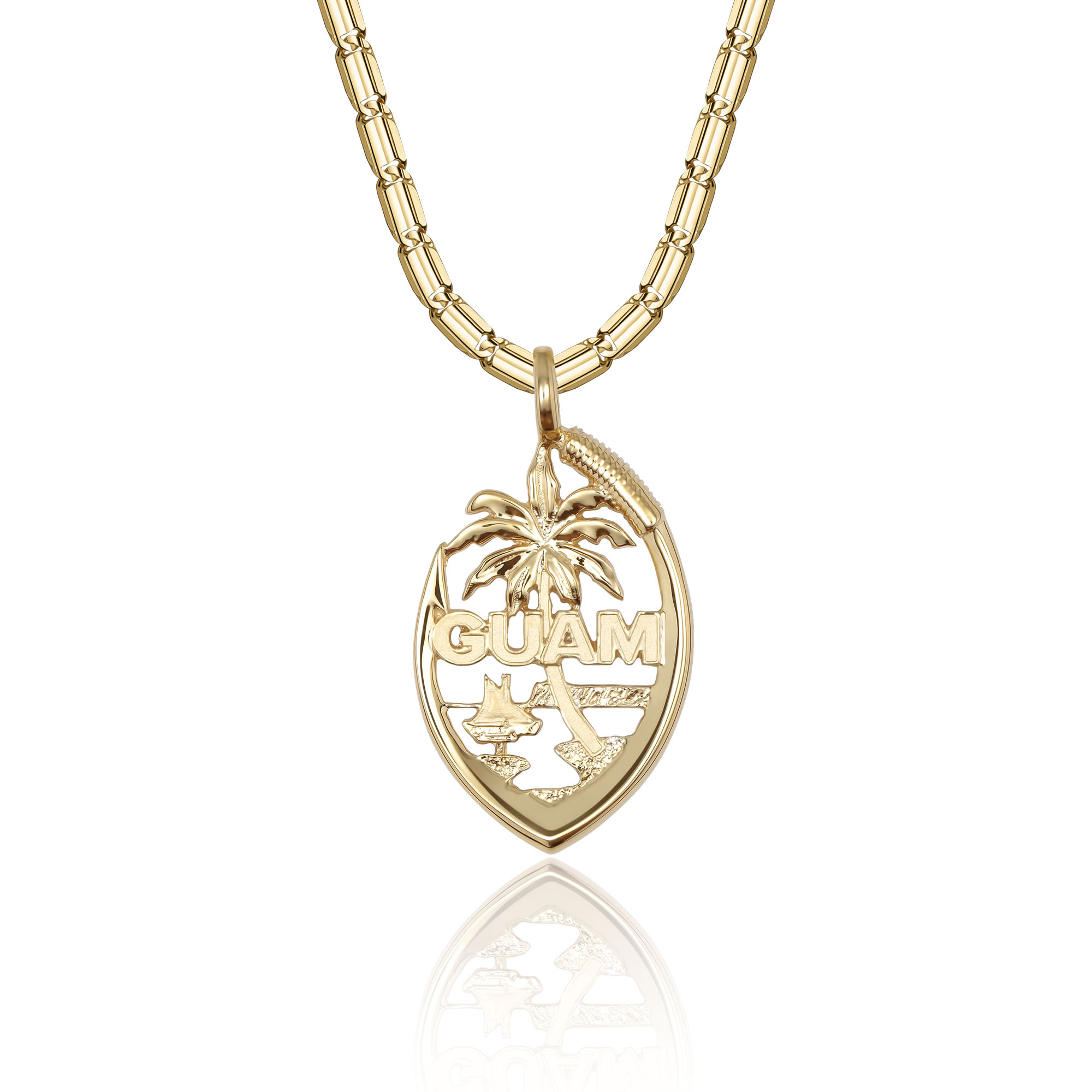 Solid 14K Modern Guam Seal Fish Hook Necklace