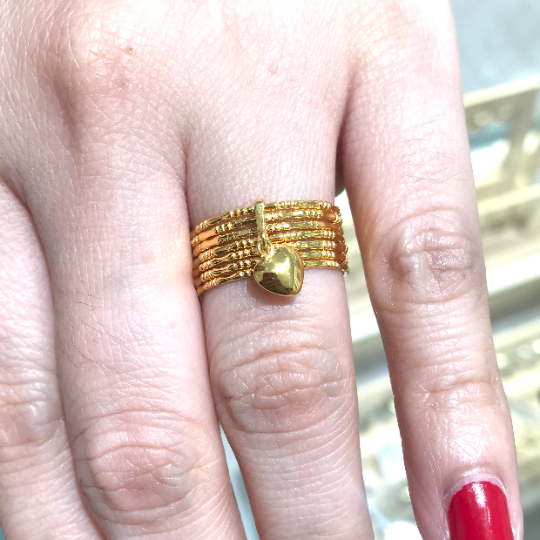 Solid 14K 7-Day Heart Bamboo Ring - Image 5