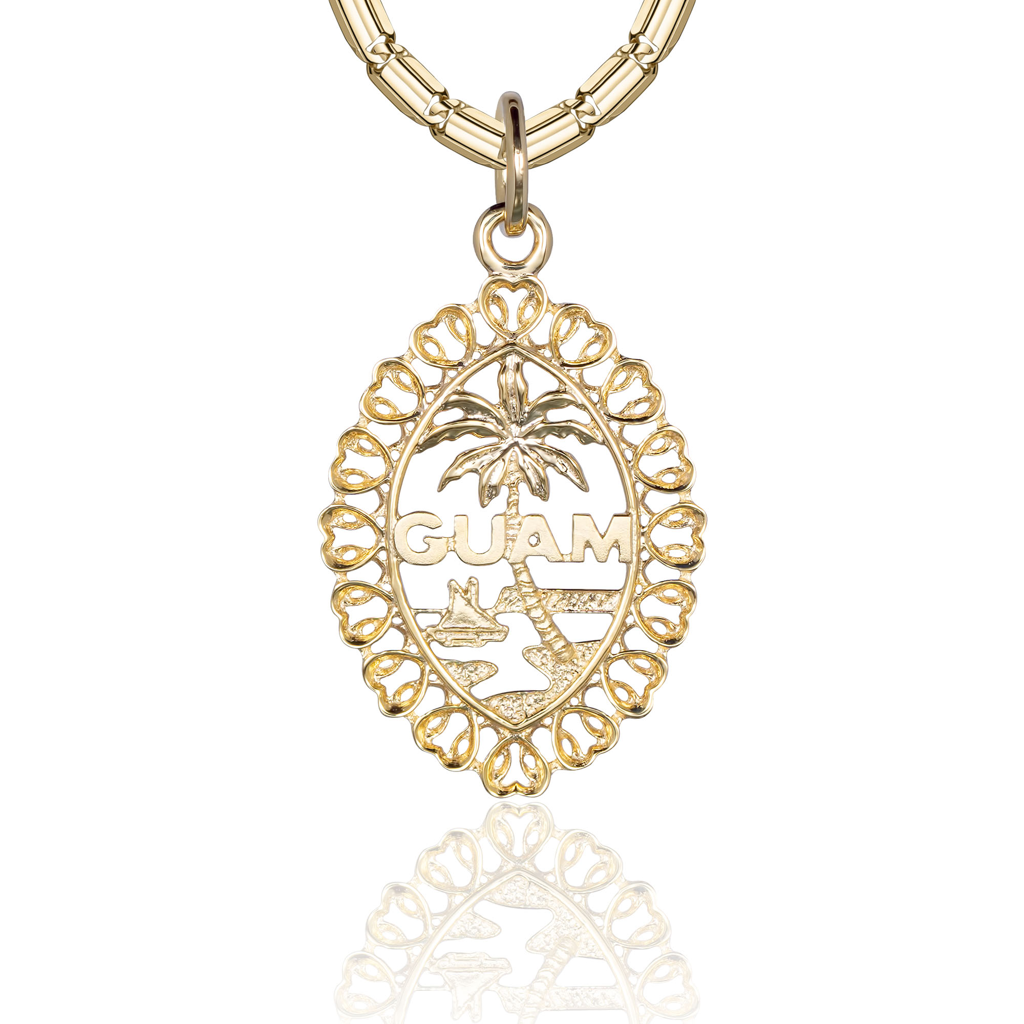Solid 14K Heart Bordered Guam Seal Necklace