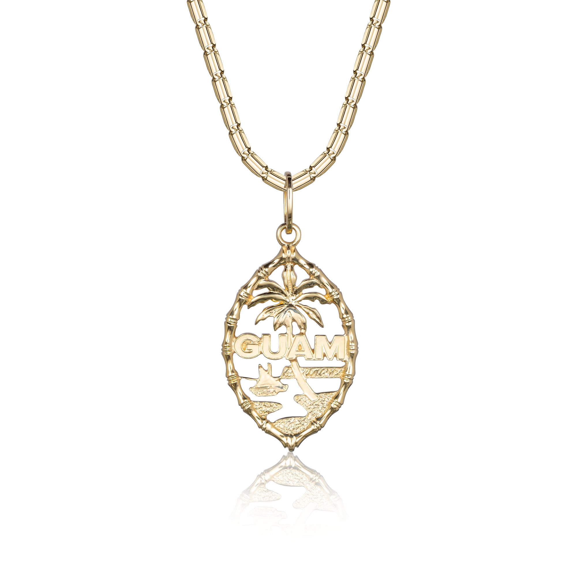 Solid 14K Thick Bamboo 3D Guam Seal Necklace