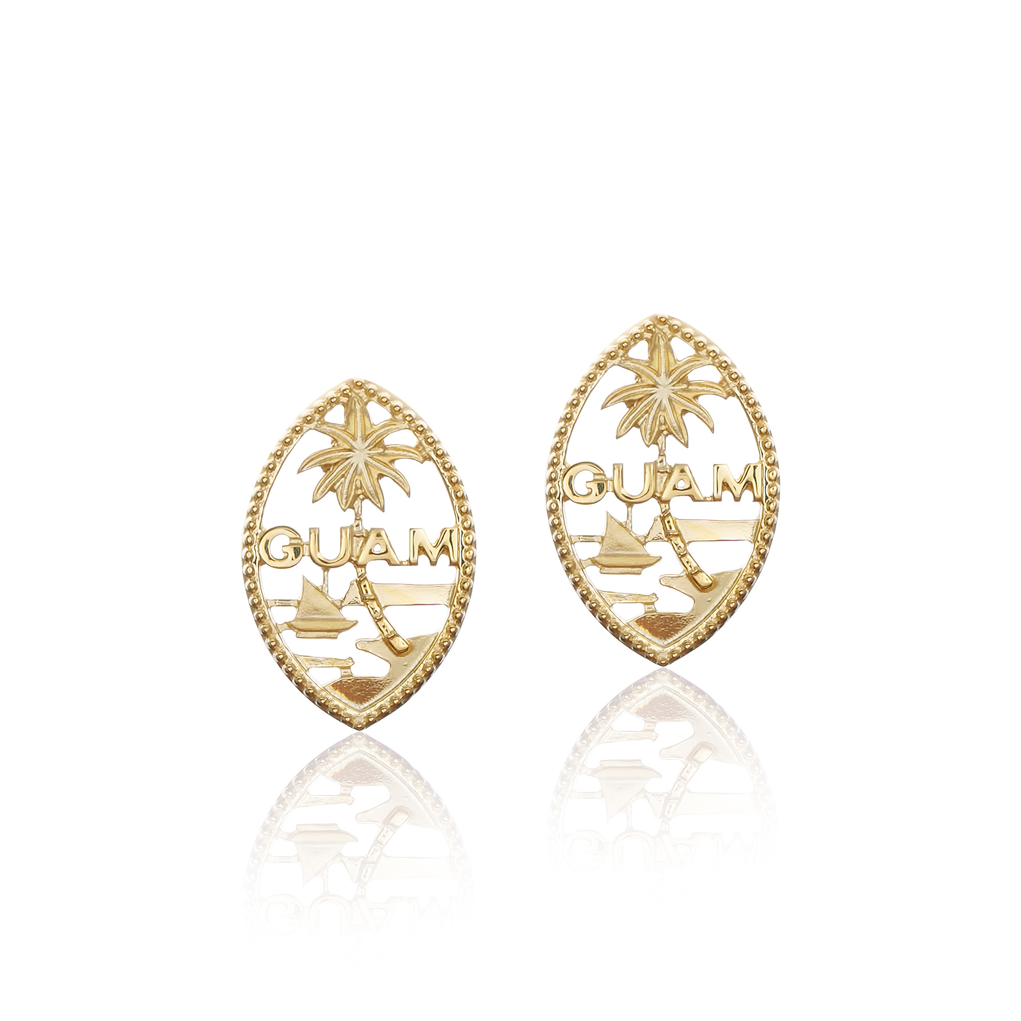 Solid 14K Guam Seal Earrings Dotted Border