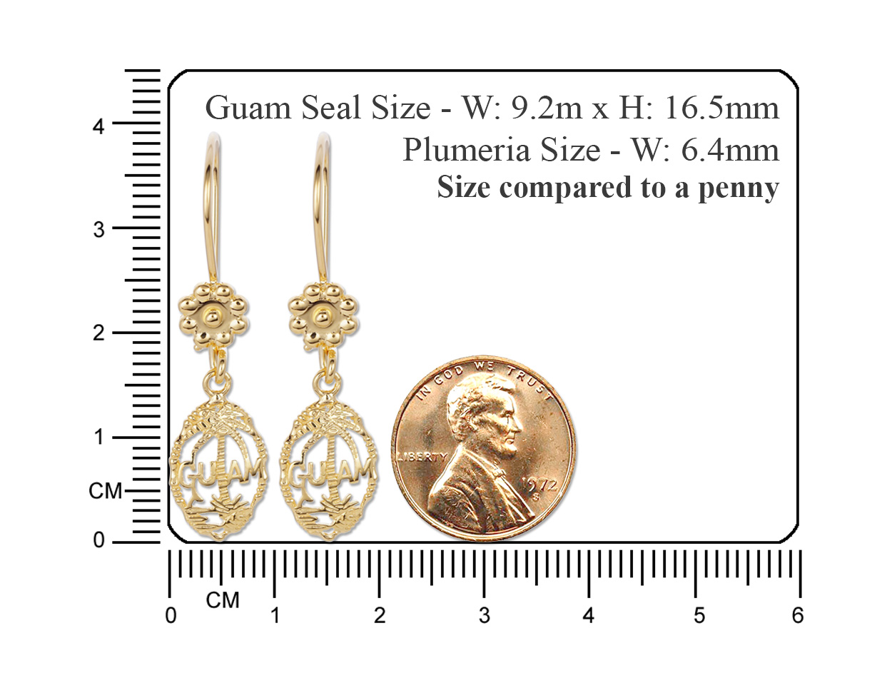 Solid 14K Guam Seal French Flower Hook Dangling Earrings - Image 2
